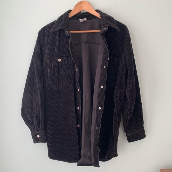 Essentials Style Black Corduroy Snap Front Oversized Shacket Shirt M - Picture 1 of 6